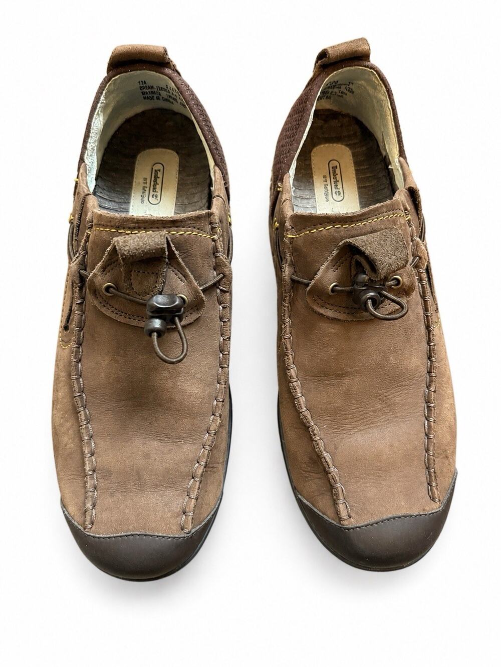 Timberland Womens Size 7 Brown Leather Slip On Shoes Toggle Moc Toe Casual